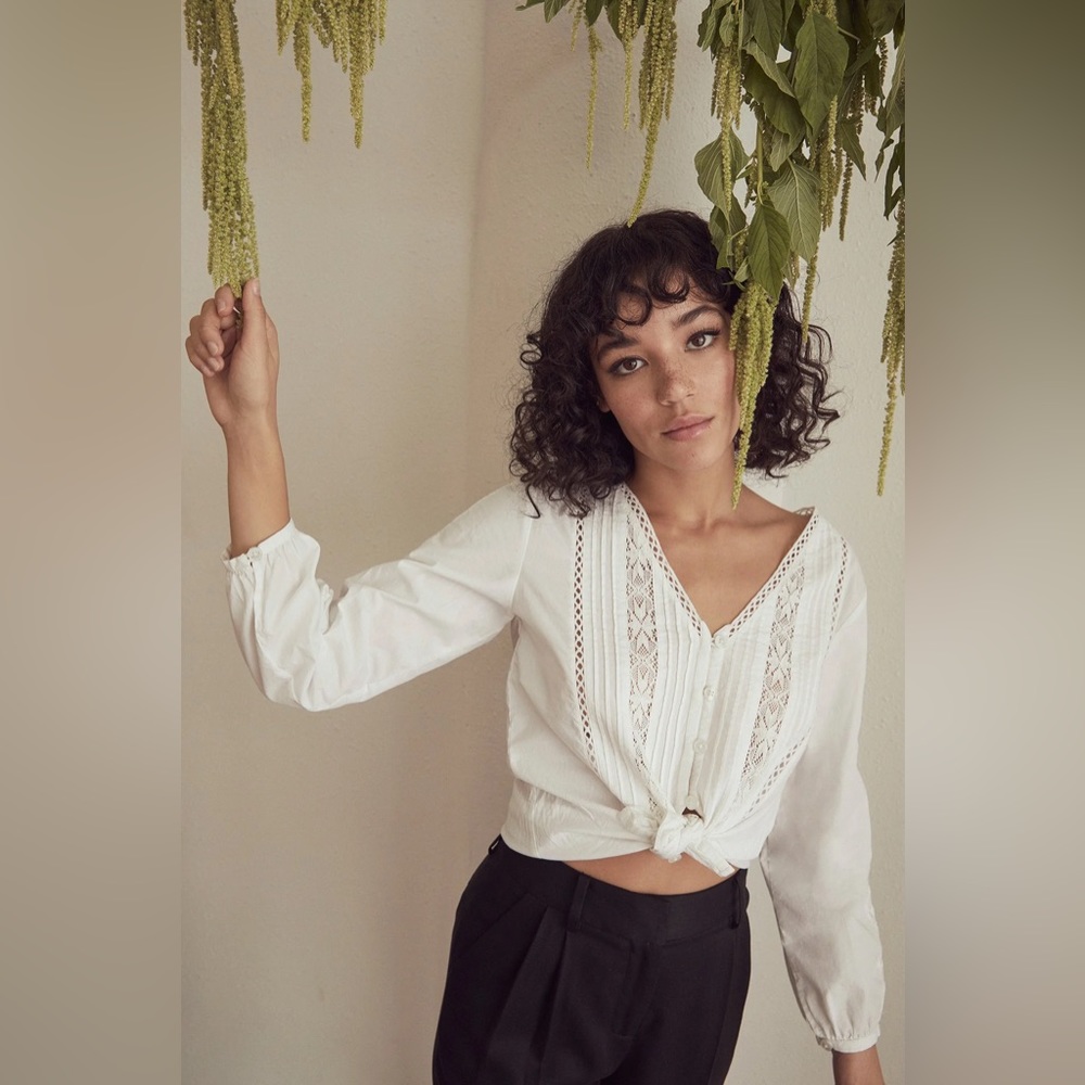 ISO White Lace Button Up Blouse by VETTA